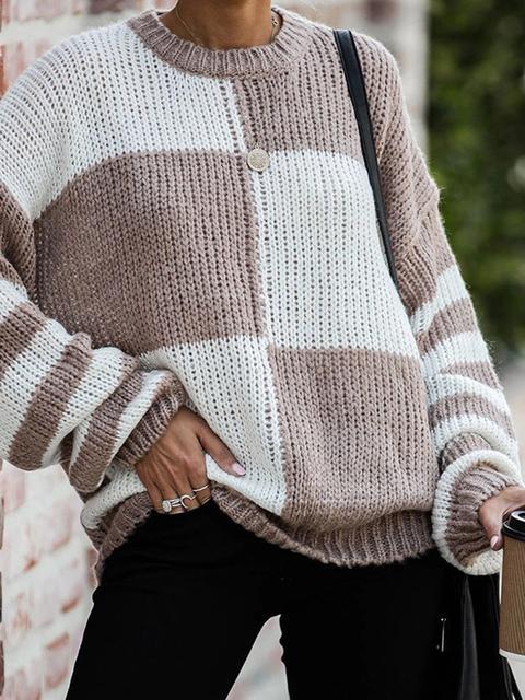 Color Block Striped Stitched Sweater