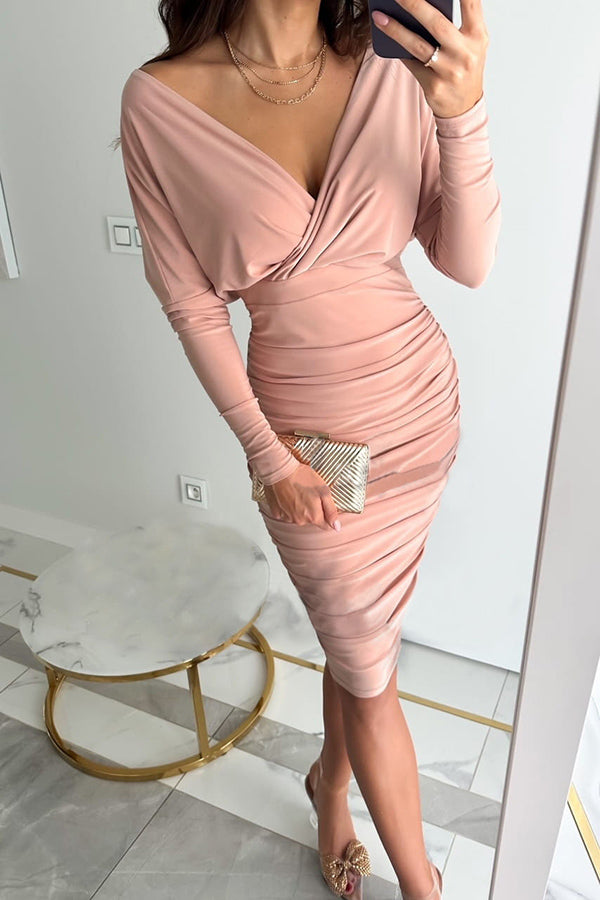 Very Impressed Ruched Bodycon Midi Dress
