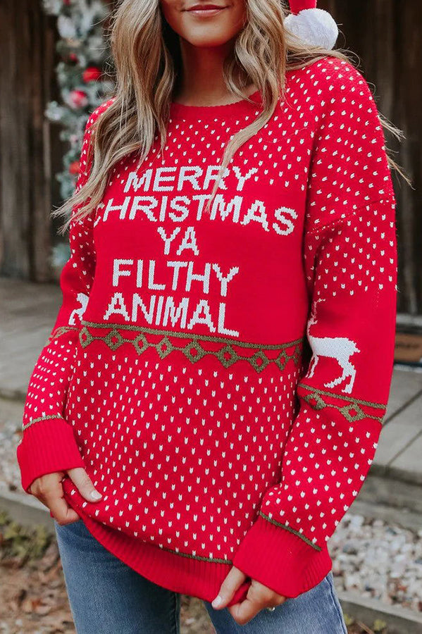 Merry Christmas Ya Filthy Animal Long Sleeve Pullover Sweater