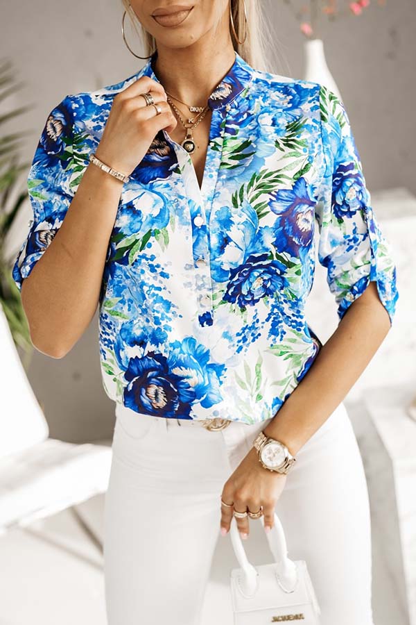 Drops of Summer Floral Half Sleeve Relaxed Blouse