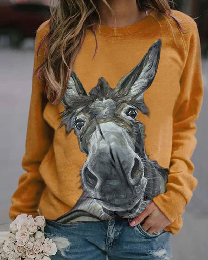 Animal Print Round Neck Sweatshirt