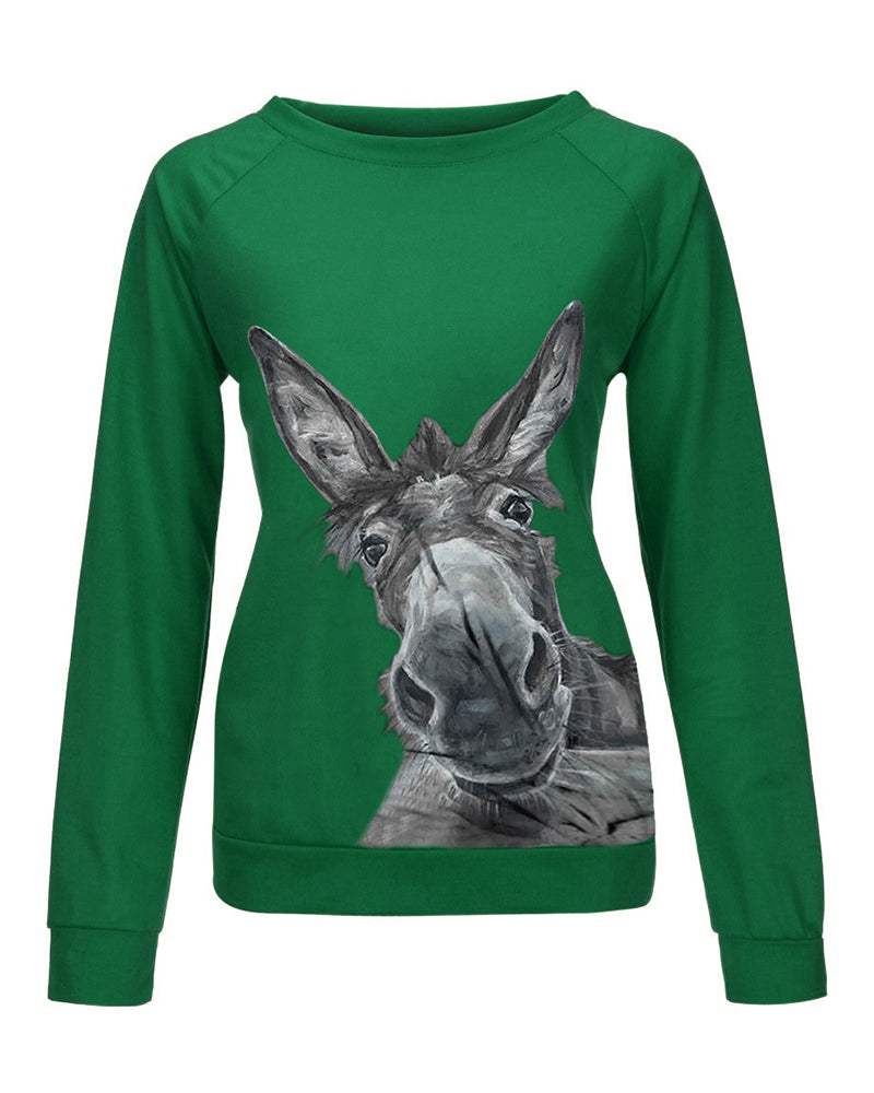 Animal Print Round Neck Sweatshirt