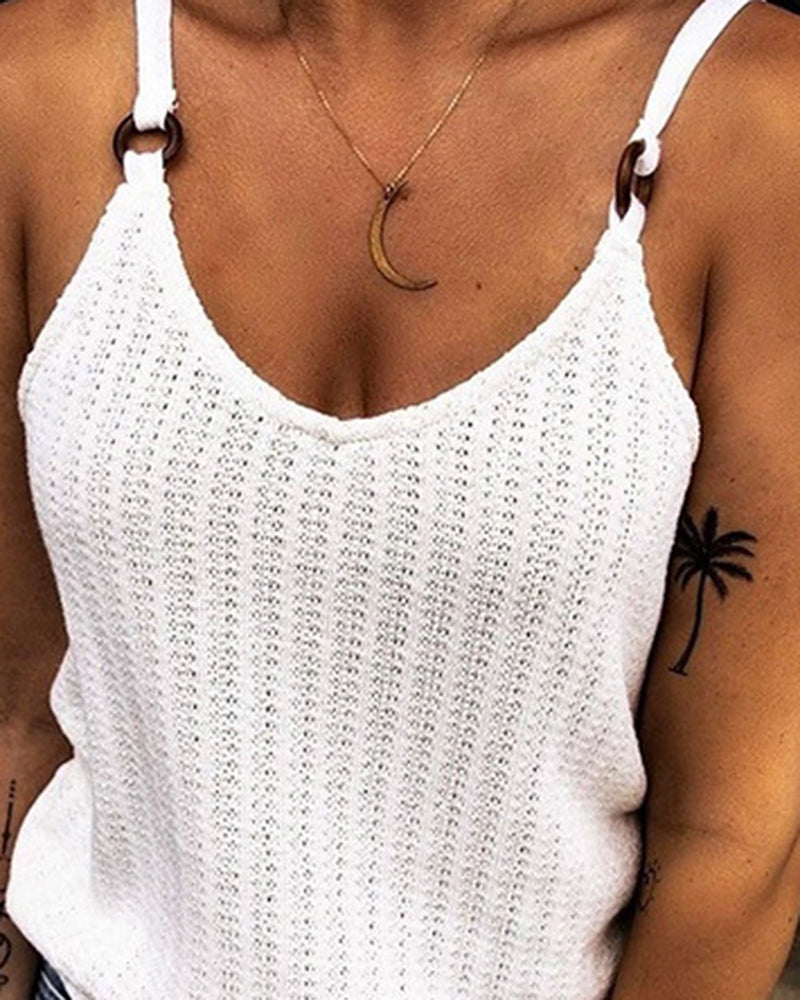 Solid Knit Ring Linked Cami Top