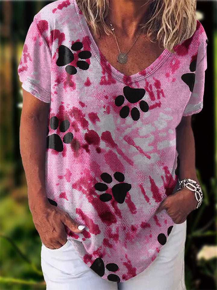 3D Printed Short-sleeved T-shirt Women's Summer New Casual Half-sleeved Dog Paw Print V-neck T-shirt S M L XL 2XL 3XL 4XL 5XL