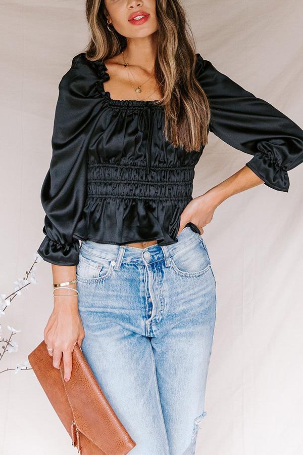 French Square Neck Casual Crop Top