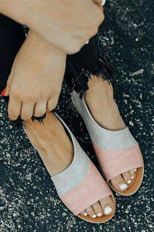 Peep Toe Stacked Flat Sandals