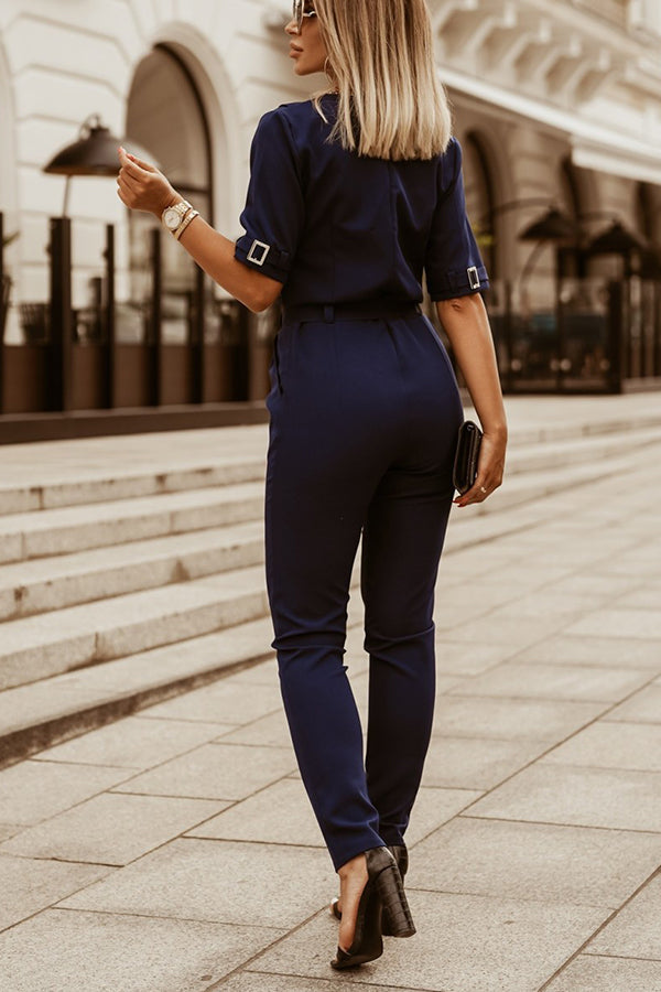 A Point In Time Pocketed Lapel Jumpsuit