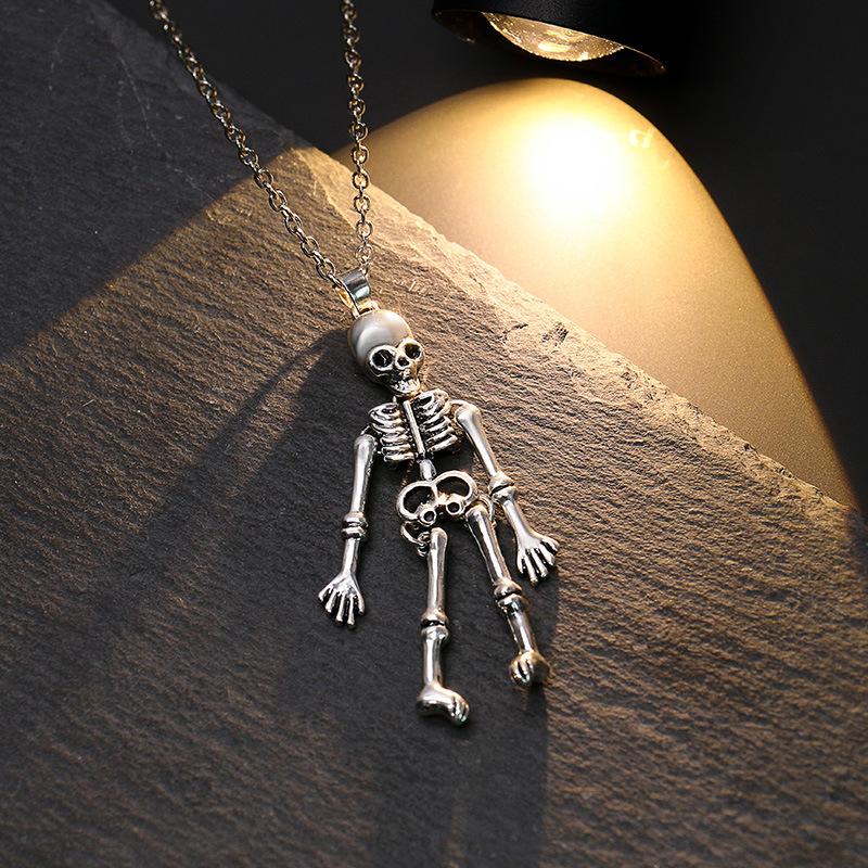 Gothic Ghost Skeleton Pumpkin Pendant Necklace