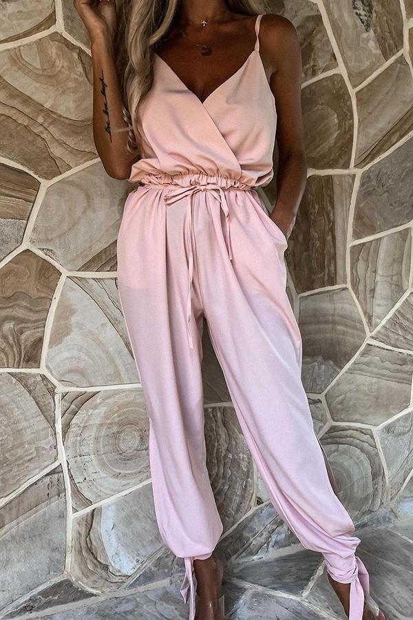 Beyond The Sea Pocketed Satin Wrap Jumpsuit