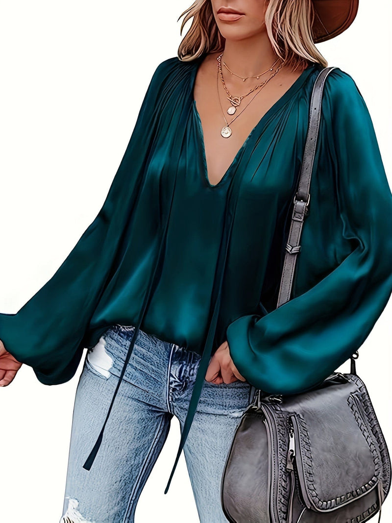 Effortlessly Stylish Solid Tie Neck Pleated Blouse