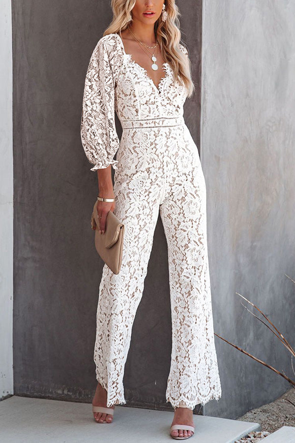 I Can't Resist Lantern Sleeve Lace Jumpsuit