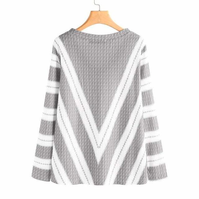 Striped Sexy V-Neck Casual Sweater