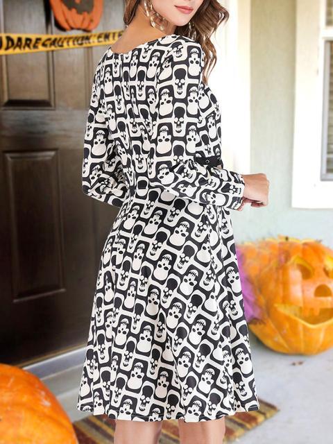 Halloween Skull Print Midi Dress