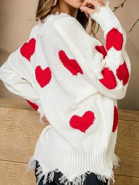 Heart Pattern V Neck Short Sweater
