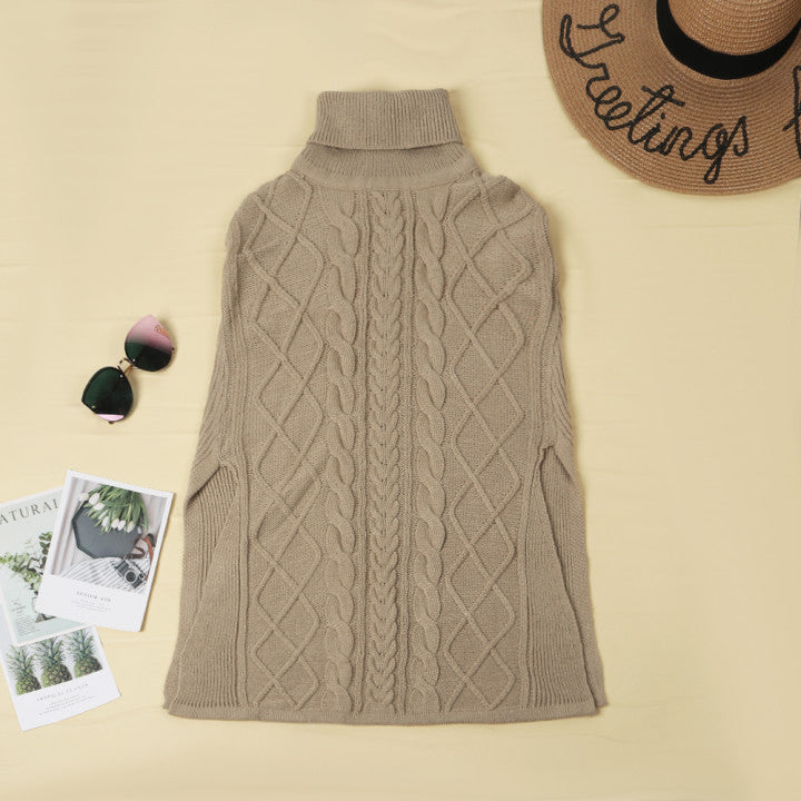 High Neck Loose Cable Knit Pattern Stitching Sweater(7 Colors)