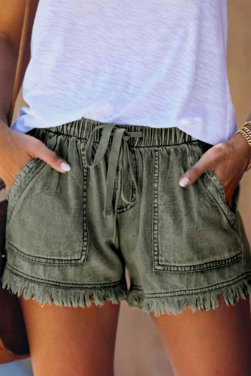 Adjustable Tassel Pockets Design Denim Shorts(3 Colors)