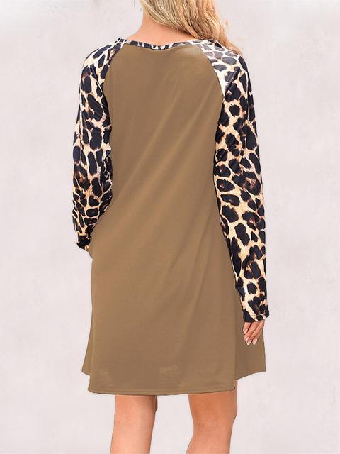 Leopard Long Sleeve Dress With Pockets
