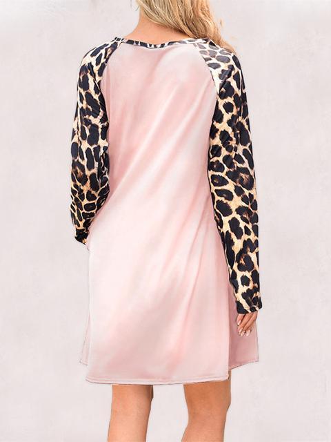 Leopard Long Sleeve Dress With Pockets
