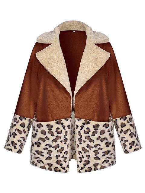 Leopard Patchwork Contrast Color Plush Coat