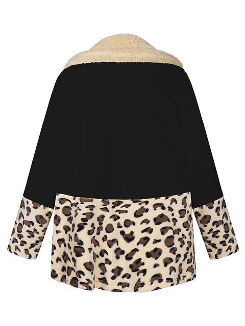 Leopard Patchwork Contrast Color Plush Coat