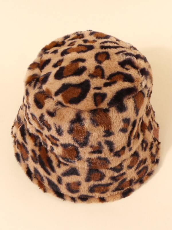 Leopard Pattern Fluffy Bucket Hat