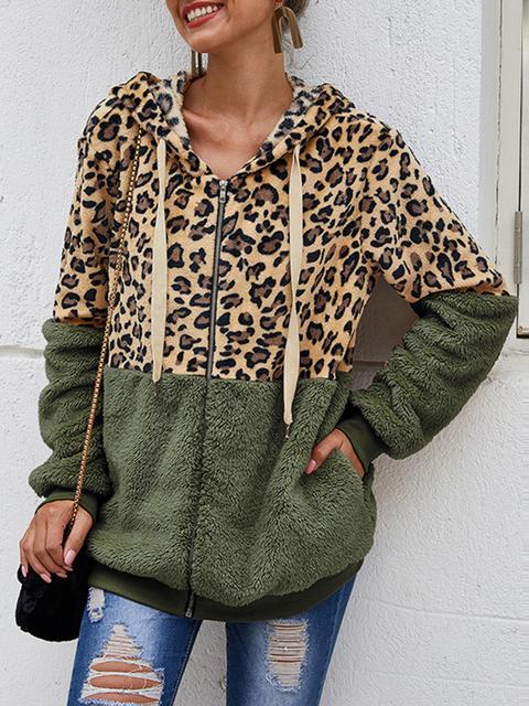 Leopard Print Hooded Plush Coat