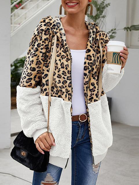 Leopard Print Hooded Plush Coat