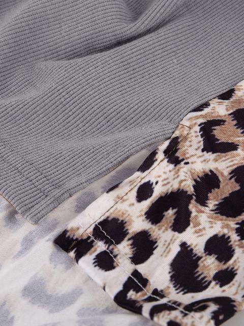 Leopard Print Lace Patchwork Sleeve Blouse