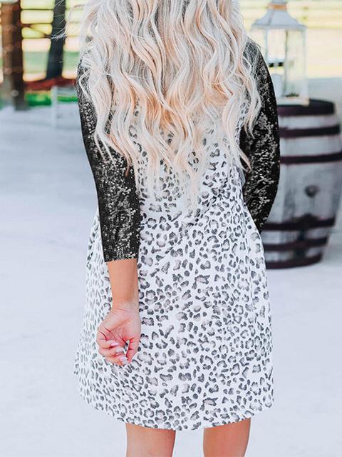 Leopard Print Snakeskin Sleeve Short Dress