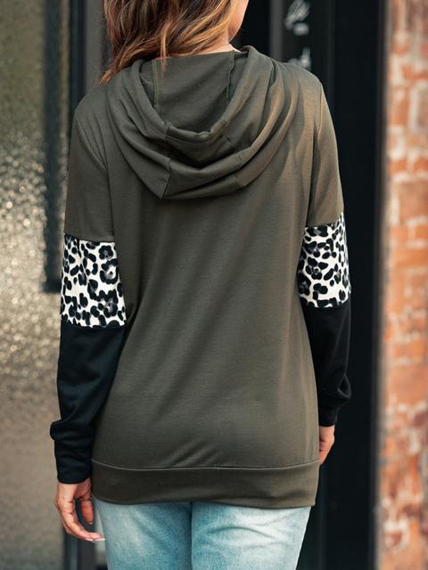 Leopard Splicing Hooded Sweatshirt