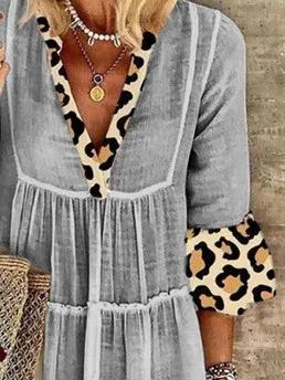 Leopard Stitching Deep V Neck Mini Dress