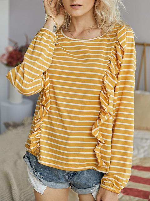 Long Sleeve Stripes Print Knitted Tops