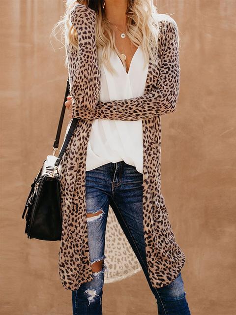 Long Sleeves Leopard Print Long Cardigan