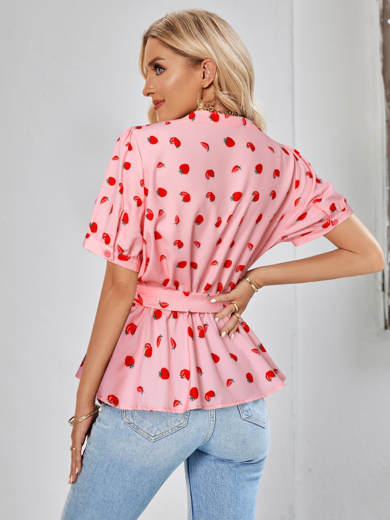 MARLOW FRONT TIE BUTTON UP TOP - PINK