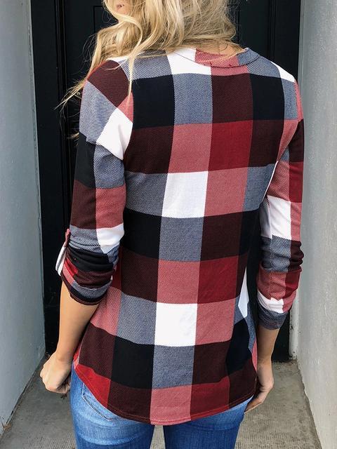 Plaid Tunic V Neck Casual Tops