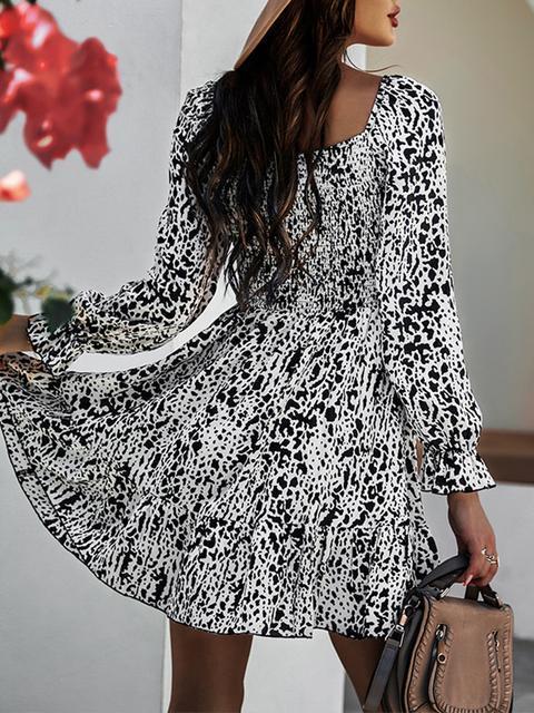 Round Neck Print Long Sleeve Casual Dress