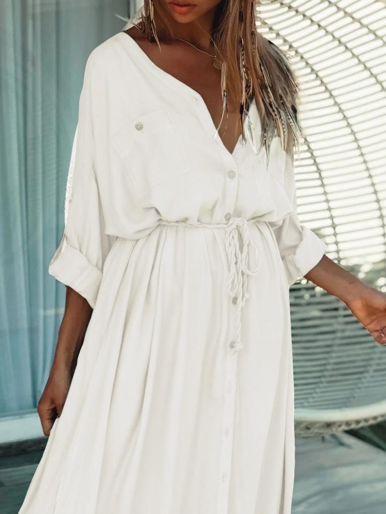 Single-breasted Belt Beach Sun Protection Shirt Long Dress