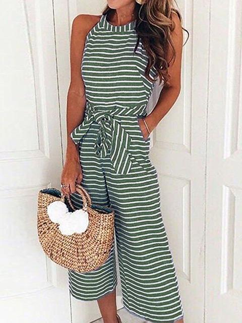 Sleeveless Striped Print Casual Jumpsuit