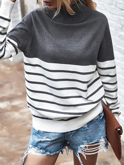 Striped Casual Turtleneck Sweater
