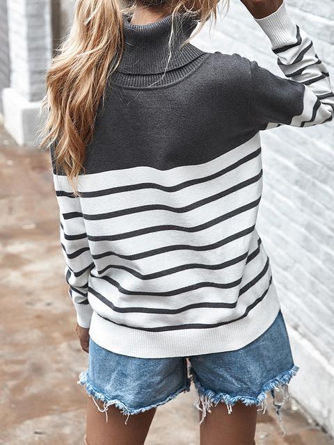 Striped Casual Turtleneck Sweater
