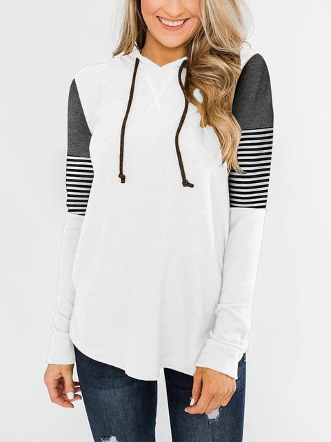 Striped Print Color Block Hooded Sweatshirt