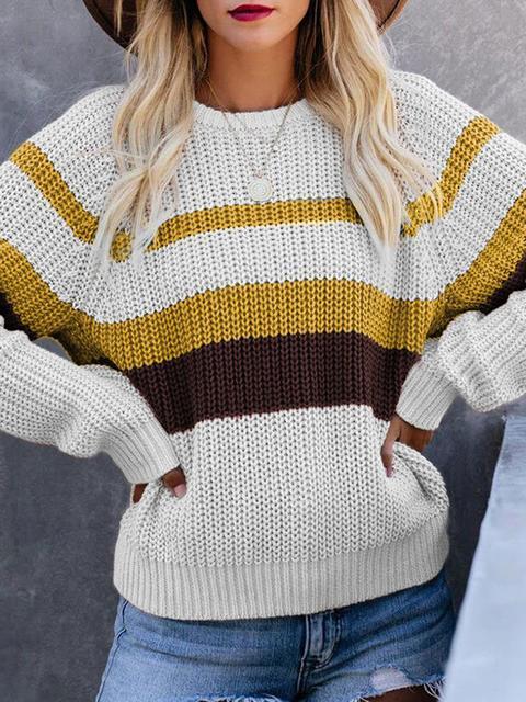 Striped Round Neck Pullover Sweater