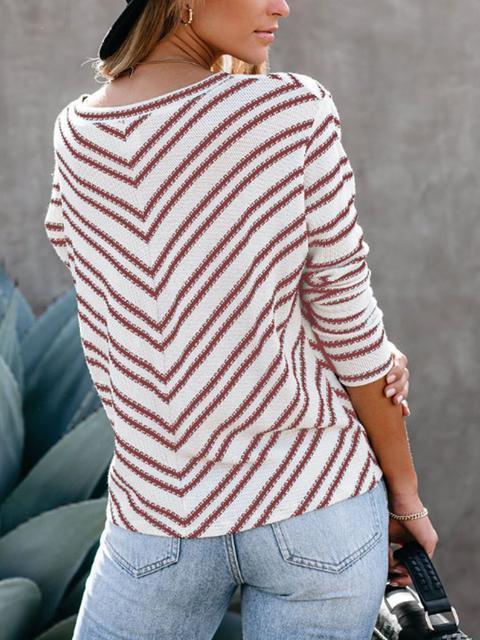 Striped V-neck Knitting Sweatshirt