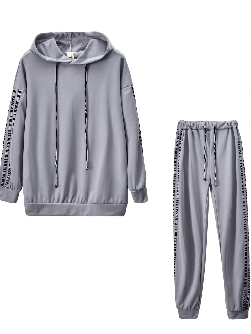 Stylish and Comfy Striped Drawstring Hooded Tops & Loose Pants Two-Piece Set