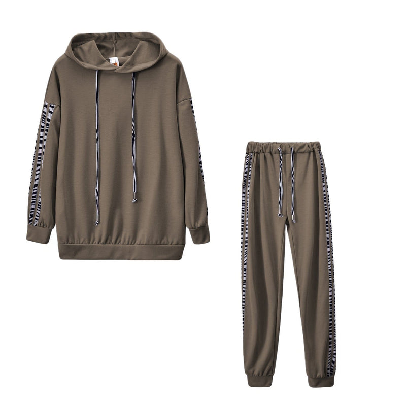 Stylish and Comfy Striped Drawstring Hooded Tops & Loose Pants Two-Piece Set