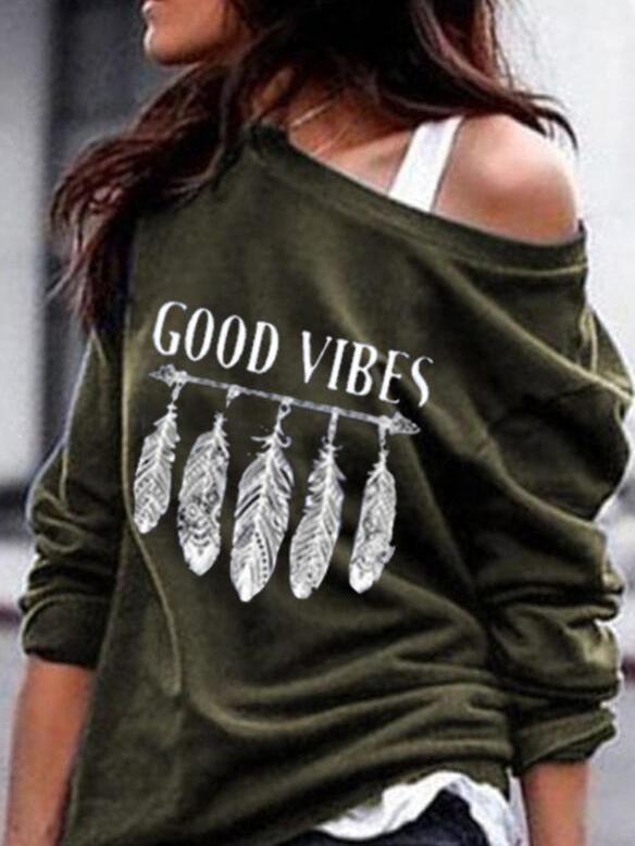 T-shirt Feather Hand-printed Sweater T-shirt