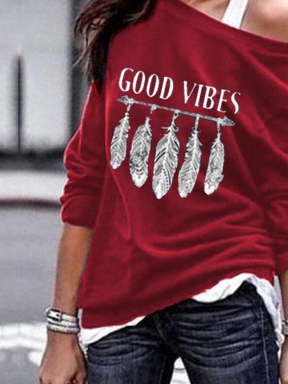 T-shirt Feather Hand-printed Sweater T-shirt