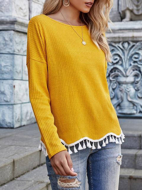 Tassel Solid Color Knitted Tops