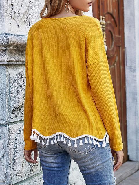 Tassel Solid Color Knitted Tops