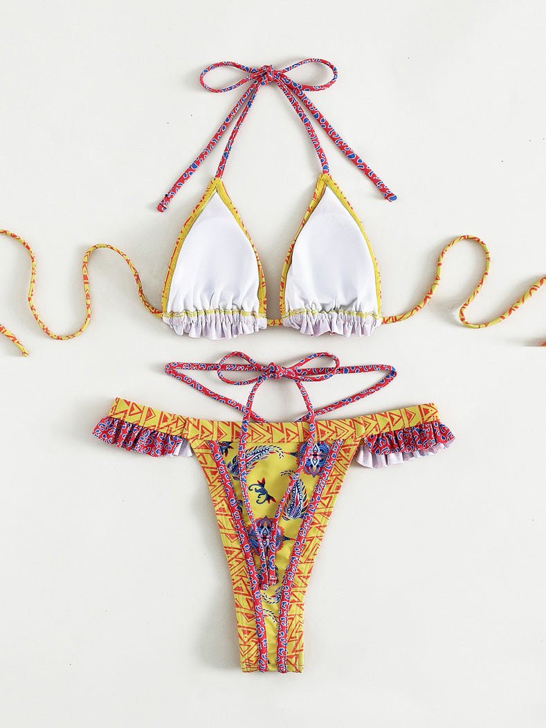 Women's Bikinis Vintage Print Halter Strap Two-Piece Bikini